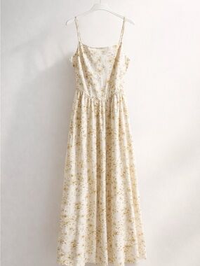 #1 Japna Cream Maxi Dress with Gold Floral Print